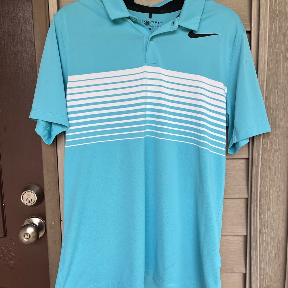 Nike Men's Aqua Striped Polo Shirt